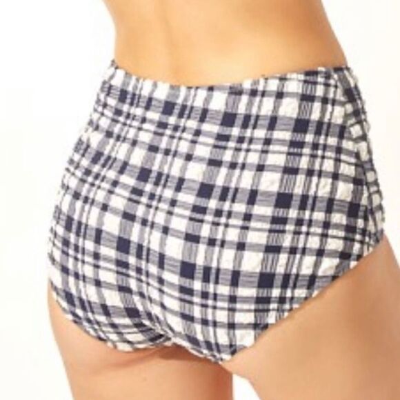 NWOT Solid & Striped Women's Ginger Bikini Bottom Puckered Madras Navy White S - Picture 3 of 11